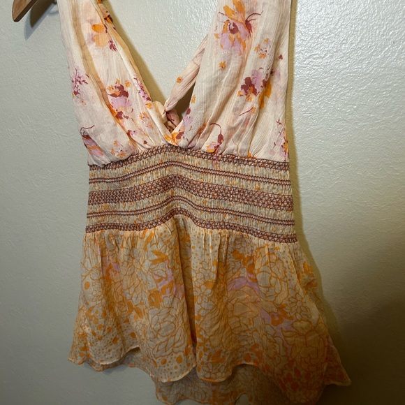 Free People Floral Halter Tank Top - Pink and Orange Brinkley Smocked - Picture 3 of 13